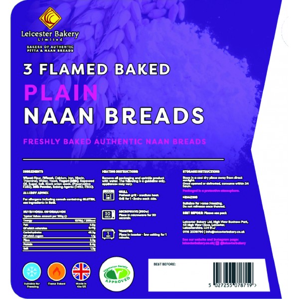 Leicester Bakery - Plain Naan Bread x 3