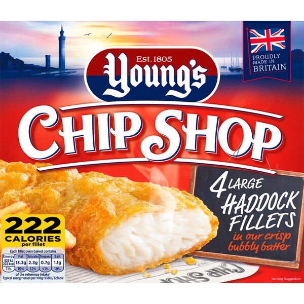 Young’s - 4 Large Chip Shop Haddock Fillets 480 g