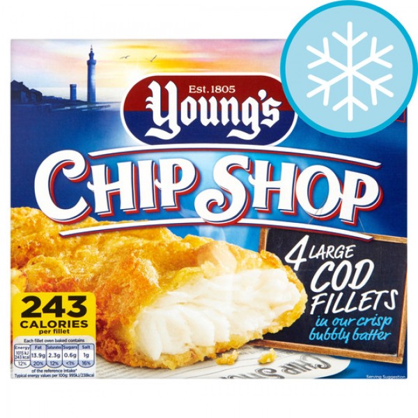 Young’s - 4 Large Chip Shop Cod Fillets 480 g