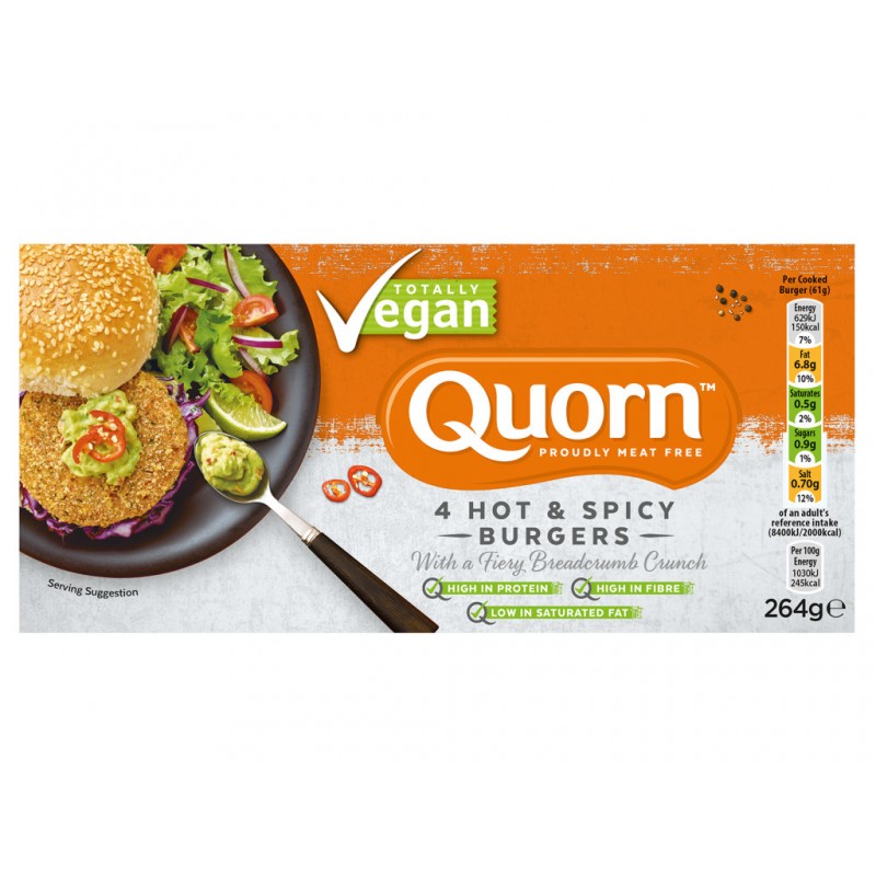 Quorn - 4 Hot & Spicy Burgers *Totally Vegan 264g