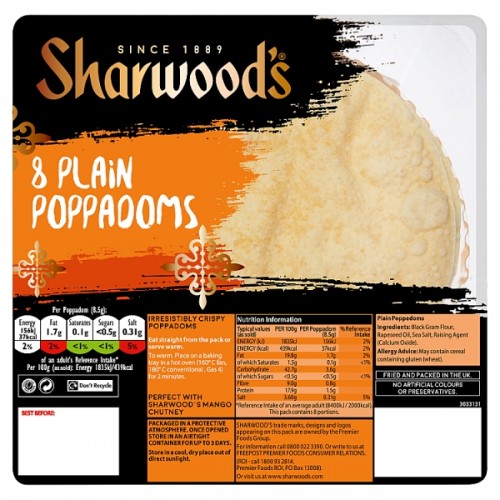 Sharwood's - Plain Poppadoms 8 Pack